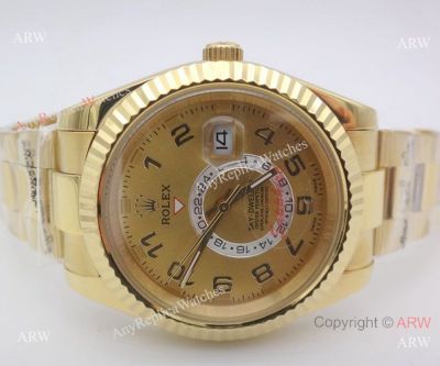 Rolex Sky Dweller Replica Wristwatch Yellow Gold Arabic Markers 40mm